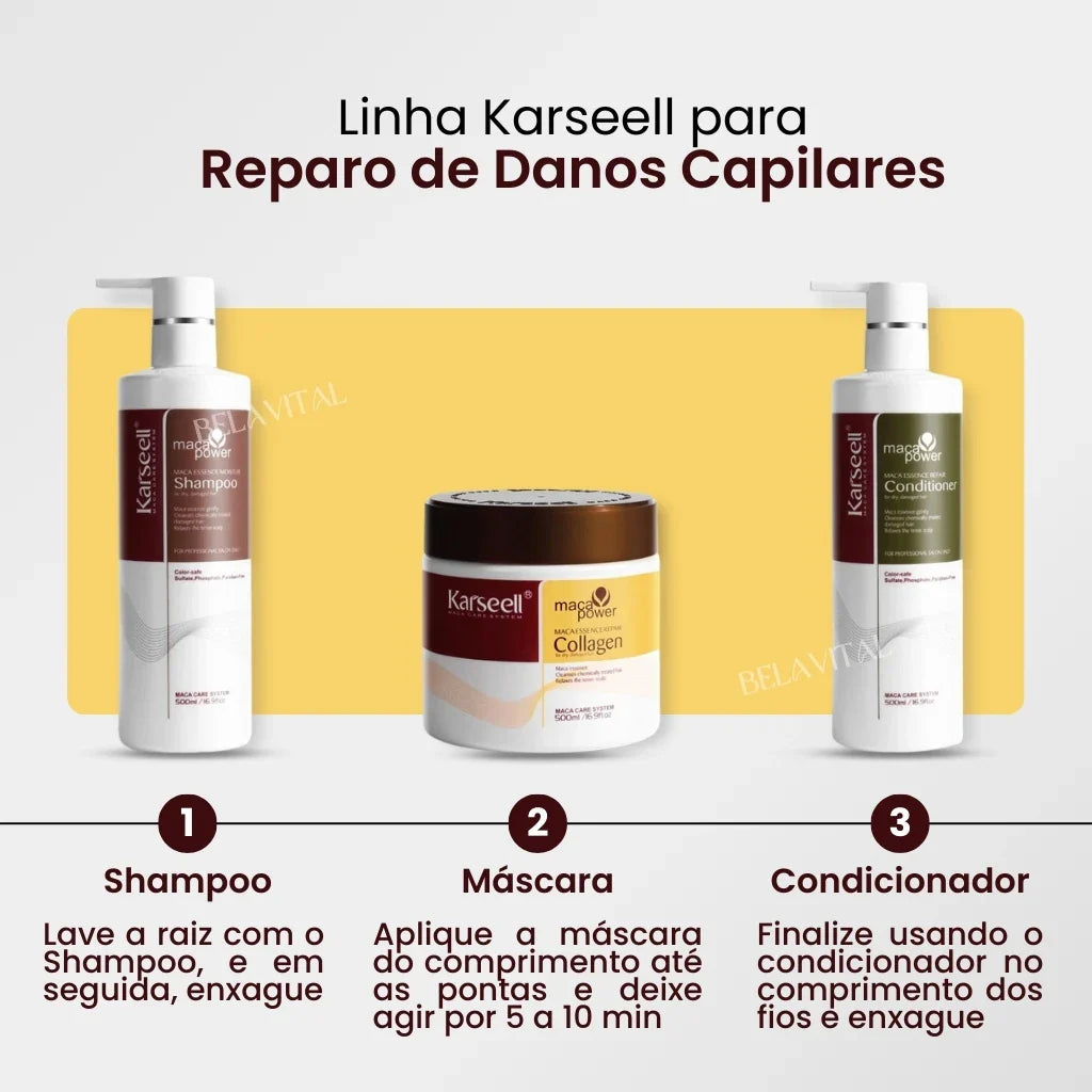 Kit Karseell: Shampoo, Condicionador e Máscara Capilar